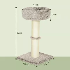 Kačių draskyklė su storu draskymo stulpu ir pliušiniu guoliu, 87 cm, iki 6 kg, ruda — 3 nuotrauka