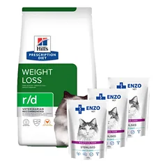 HILL'S PD Prescription Diet Feline r/d 3kg + ENZO VET Sterilizuota su veršiena padaže 3x100g