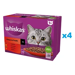 WHISKAS Adult 48x85g "Classic Meals" drėgnas kačių maistas su jautiena, vištiena, ėriena, paukštiena