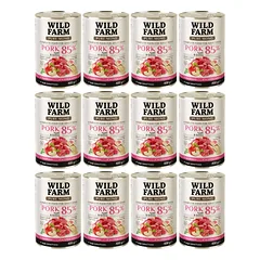 WILD FARM PURE MONO Kiauliena, obuoliai ir kinoa 12x400 g vienos rūšies baltymų šunų maistas