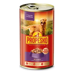 Konservai šunims PROPESKO Veal and chicken in sauce, pieces, su veršiena ir vištiena, 1240 g