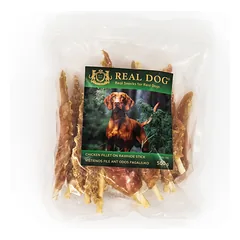 Real Dog skanėstai šunims, odos pagaliukai su vištienos filė mėsa, 500 g