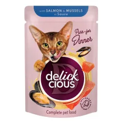 Delickcious konservai su lašiša ir midijomis katėms