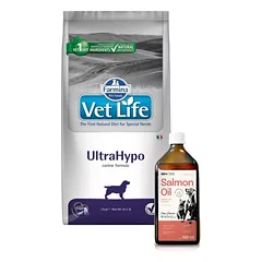 FARMINA Vet Life Dog Ultrahypo 12kg + Lab-V 100% lašišų aliejus įvairaus amžiaus šunims ir katėms 500ml šalto spaudimo