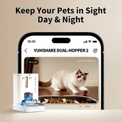 Petkit YumShare Dual-Hopper 2 su dirbtinio intelekto kamera, L 31,6 x B 18,6 x H 29,6 cm — 3 nuotrauka