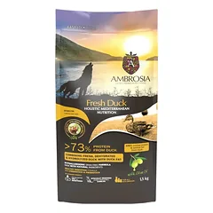 AMBROSIA Fresh Duck vieno baltymo begrūdis sausas maistas šunims su antiena 5kg.