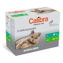 Calibra Pouch Premium Cat Sterilised Multipack drėgnas maistas sterilizuotoms katėms, 12 x 100 g