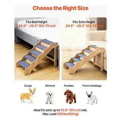 Mediniai laiptai augintiniams VEVOR ZD-25DOG03, 5 pakopų, 910 × 430 × 630 mm — 5 nuotrauka