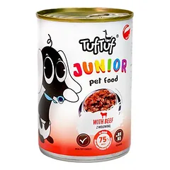 TufTuf Junior drėgnas maistas šuniukams – gabaliukai padaže, skardinė 415 g — 2 nuotrauka