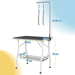 Kirpimo stalas šunims su reguliuojamu laikikliu ir lentyna, 90x60x76 cm, iki 40 kg, juodas — 3 nuotrauka