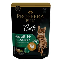 Prospera Plus Adult 1+ Mix visavertis šlapias maistas katėms su tunu, vištiena, jautiena ir ėriena, 12 x 85 g — 3 nuotrauka