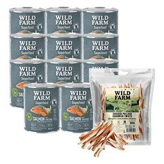 WILD FARM Superfood Salmon (lašiša su cukinijomis, saldžiosiomis bulvėmis ir žolelėmis) 12x800 g pašaro šunims be grūdų + nemokamas skanėstas