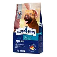 CLUB 4 PAWS Premium Visavertis pašaras suaugusiems visų veislių šunims su ėriena ir ryžiais, 2 kg