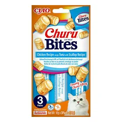 INABA Churu Cat Bites vištienos vyniotiniai su tunu ir šukutėmis, skanėstai katėms 30 g — 2 nuotrauka