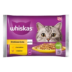 WHISKAS Senior paketėlis 85g Drobiowa Uczta drėgnas ėdalas vyresnio amžiaus katėms su: vištiena, kalakutiena