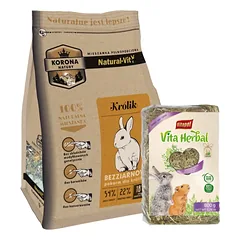 KORONA NATURY Natural-Vit triušių ėdalas 750g + VITAPOL Šienas stambiems graužikams 800g