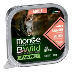 Monge BWild paštetas suaugusioms katėms su lašiša ir daržovėmis 12x100g