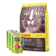 Josera Naturelle 10 kg sterilizuotoms katėms + WILD FARM Premium Grain Free Lamb and Tuna 3x400g - sterilizuotų kačių ėdalas be grūdų