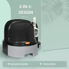 Uždaras kačių tualetas su priedais, pilkas — 4 nuotrauka