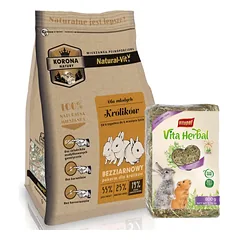 KORONA NATURY Natural-Vit maistas triušiams Junior 750g + VITAPOL Šienas stambiems graužikams 800g