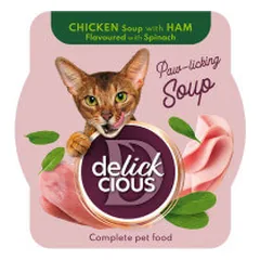 Delickcious Soup sriuba su vištiena, kumpiu ir špinatais katėms
