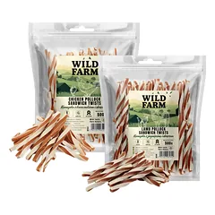 WILD FARM Sumuštinis su ėriena ir menke 500g + sumuštinis su vištiena ir menke 500g skanėstai šunims