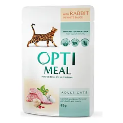 OPTIMEAL ™ konservuotas pašaras suaugusioms katėms su triušiena baltame padaže 12x0.085 kg