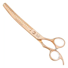 Geib Gold Pearl Curved Chunker 7.0 - vienpusės lenktos retinimo žirklės, 20 dantų, elegantiškos auksinės spalvos, Złoty / 7" — 2 nuotrauka