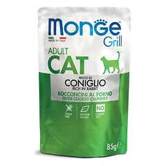 Monge Grill Pouch Chunkies In Jelly Rich In Rabbit Adult visavertis drėgnas maistas suaugusiems katėms su triušiena, 85 g