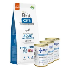 BRIT CARE Dog Hypoallergenic Adult Large Breed Lamb 12kg + ENZO VET Hipoalerginė dieta su kalakutiena šunims 3x400g