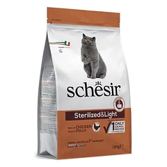 Schesir Sterilized and Light su vištiena, sausas maistas katėms