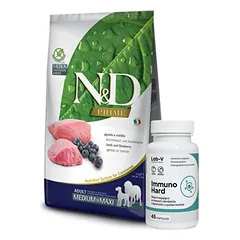 FARMINA N&D Prime canine LAMB & BLUEBERRY ADULT MEDIUM&MAXI DRY FOOD 12kg + LAB-V Immuno Hard - imuniteto stiprinimas šunims ir katėms 45 kapsulės