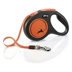 Flexi Neon ritininis pavadėlis šunims M (juosta) 5 m, oranžinis parduotuvėje petshop.lt