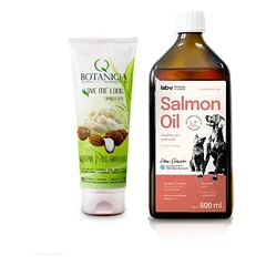 BOTANIQA LOVE ME LONG Cupuaçu ir taukmedžio šampūnas 250ml + Lab-V 100% lašišų aliejus įvairaus amžiaus šunims ir katėms 500ml šalto spaudimo