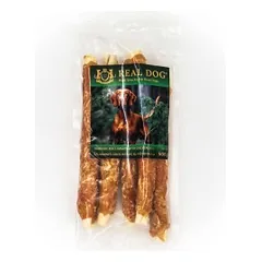 Real Dog SNACKS Žaliaminės odos ritinys su vištiena 25cm 500g