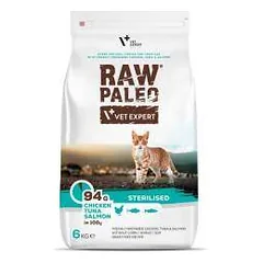 Raw Paleo Vet Expert Cat Sterilised sausas maistas sterilizuotoms katėms su vištiena, tunu, lašiša, 6 kg