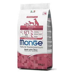 Monge ALL BREEDS Adult Monoprotein Beef With Rice sausas maistas visų veislių suaugusiems šunims su jautienos mėsa ir ryžiais, 2,5 kg