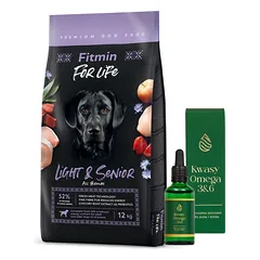 FITMIN For Life Light & Senior 12kg + LAB-V Omega 3 ir 6 riebalų rūgštys bendrai šunų ir kačių sveikatos, kailio ir odos būklei gerinti 100ml
