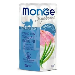 Monge SUPREME Tuna with mullet and green beans Sterilised konservai katėms