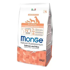 MONGE Adult sausas pašaras suaugusiems šunims su lašiša ir ryžiais, 2,5 kg