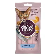 DELICKCIOUS kreminiai skanėstai su sardinėmis ir moliūgais suaugusioms katėms (4x15 g), 60 g