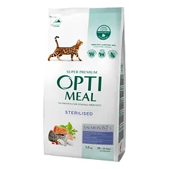 OPTIMEAL sausas maistas sterilizuotoms katėms su lašiša 1.5 kg — 2 nuotrauka