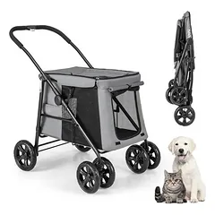 GIANTEX Zusammenklappbarer Hundekinderwagen Mit Reißverschlusstüren