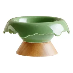 Xingmi Ceramics gyvūnų augintinių dubenėlis, keraminis su mediniu dugnu, žalias, 0,25 l, 15,5x8 cm — 2 nuotrauka