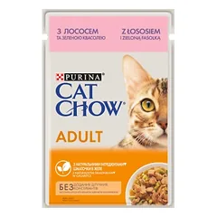 PURINA Cat Chow Suaugusių kačių ėdalas su lašiša ir šparaginėmis pupelėmis drebučiuose 85g