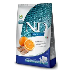 2 vnt. FARMINA N&D OCEAN – DOG Dry Herring&Orange ADULT MED&MAX 2,5 kg