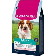 EUKANUBA Adult Small & Medium Breeds Salmon & Barley 12 kg – sausas pašaras su lašiša ir miežiais suaugusiems mažų ir vidutinių veislių šunims