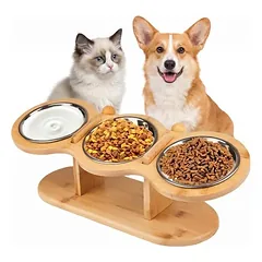 Erhöhter Katzennapf – 3 Edelstahlnäpfe – Höhenverstellbar