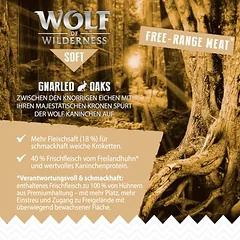 Wolf of Wilderness "Soft - Gnarled Oaks" su laisvai auginta vištiena ir triušiena – begrūdis sausas maistas šunims, < 1,4 kg — 5 nuotrauka