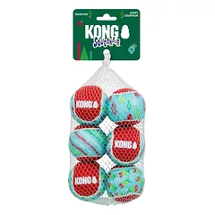 KONG Holiday SqueakAir šventinis žaislas šunims, teniso kamuoliukai, 6 vnt., M